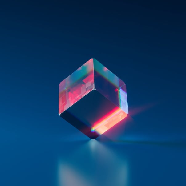 Image of a glass cube in equilibrium position